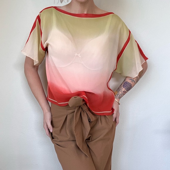 Kay Unger Sheer 💯 silk top blouse flowy boho women's size medium - Picture 2 of 9